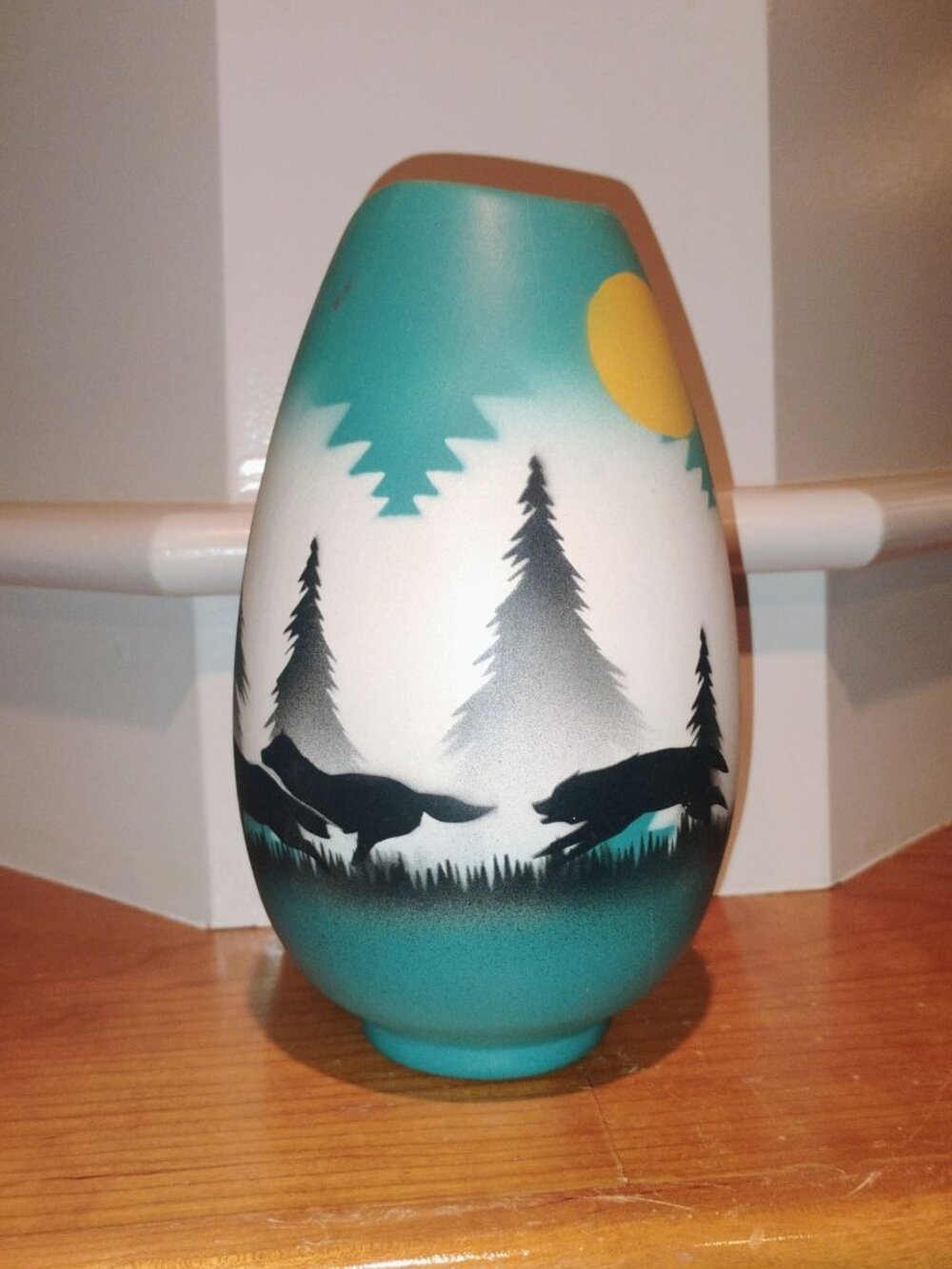 Signed Begay Navajo Vase Native American Pottery w/Painted Man Wolf Howling Moon - Picture 4 of 12